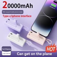 New 20000mAh Mini Power Bank Portable Type-C Lightning Built In Cable Powerbank High Capacity Charging External For iPhone