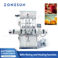 ZONESUN Paste Filling Machine ZS-YT4T-4PM Automatic 5000ml Liquid Paste Mixing Heating Curry Chili Sauce Cosmetics Ptoduction