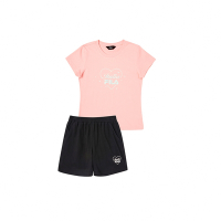 FILA KIDS 女童舒適休閒運動套裝 上衣+短褲-粉橘 5WTY-4915-PK