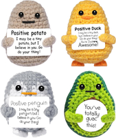Positive Potato Gifts 4PCS Cute Crochet Animals Duck Penguins Woll Doll with Positive Card Funny Emo