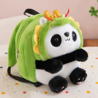 Panda Double Backpack Plush Toy Dragon-Shaped Stylish Popular Children's Backpack Doll Avocado Kinde