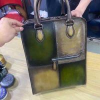 Men's Retro Square Handbag Backpack Tourism Business Leather Men's Bag