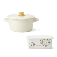 【FUJIHORO 富士琺瑯】官方直營 COTTON 簡約系列 雙耳鍋18cm/2.6L+琺瑯盒1120ml