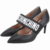 MOSCHINO 字母彈性織帶小牛皮尖頭高跟鞋(黑色)