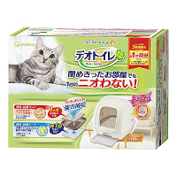 日本Unicharm消臭大師 雙層貓砂盆全罩 米白色