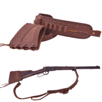 1 Set Hunting Leather Rifle Buttstock Cartridge Holder with Gun Strap Slings For .308 .30/06 .30/30 .357 .22LR 12GA 16GA 20GA
