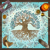 Green Tree Tree of Life Tarot Tablecloth Altar Cloth Oracle Card Pad Witchcraft Astrology Spiritual Crystal Pendulum Home Decor