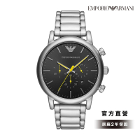 【EMPORIO ARMANI 官方直營】Luigi 都會菁英三眼圓潤時尚男錶 銀色不鏽鋼錶帶 手錶 46MM AR11324