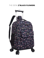 [ THE GENK - motif BLACK FLOWERS ] TAS RANSEL TROLI KABIN BAGASI PESAWAT 20 INCH KOREA BARLEY BAHAN 