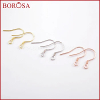 BOROSA 20Pairs Wholesale Gold/Silver Color 92.5% Pure Silver Color Metal Fish Hooks Earring Findings PJ154 PJ155