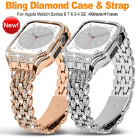 Diamond Modification Kit Case Strap For Apple Watch 8 7 41mm Stainless Steel Bling Bezel Frame For iWatch Series 40mm 6 SE 5 4