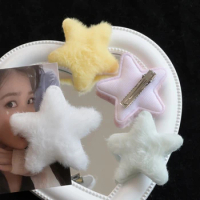 Cute Sweet Handmade Mini Star Hairpin Plush Star Y2K Star Furry for Bangs Fringe H7EF