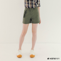 Hang Ten-女裝-REGULAR FIT附腰帶口袋短褲-深綠