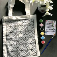 Paket Membatik totebag kain kanvas blacu callico untuk pemula motif kawung + kuas