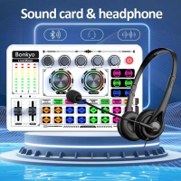 Bonkyo F999MAX Sound Card Set dengan Headset & Mikrofon untuk Siaran Langsung dan Karaoke Rumah Dile