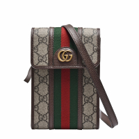 GUCCI 古馳 經典Ophidia系列帆布印花直立斜背方包(烏木色)