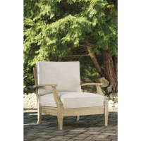 Clare View Outdoor Eucalyptus Wood Single Cushioned Lounge Chair, Beige，CUSHIONED LOUNGE CHAIR，DURABLE DESIGN