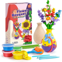 1Set Flower Crafts Kit For Kids Flower Bouquet Modeling Clay Kit Arts And Crafts Air Dry Clay For Girls Boys Ages 6+
