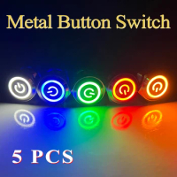 12/16/19/22mm Waterproof Metal Push Button Switch LED Light Momentary Self-reset Lock Latching Car Engine Power Switch12V 24V