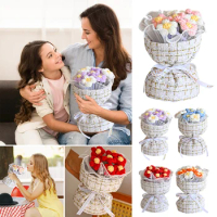 Small Crochet Flowers Bouquet Handmade Knitted Woven Puff Flower Valentine's Day Wedding Party Gifts Home Car Desktop Decoration