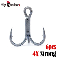 HYBOLAN 6pcs/lot Fishing Treble Hooks 4X Strong Black Nickle High Carbon Steel Sea Salt water Lure Fishhooks Tackle Accessories