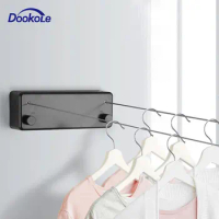 DOOKOLE Retractable Clothesline Laundry Line with Adjustable Stainless Steel Double Rope,Wall Mounted Space-Saver Drying Line