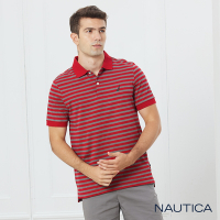 Nautica 男裝 質感條紋短袖POLO衫-紅
