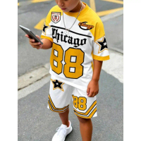 Printed Design Two-piece Set, Children's Casual Fashion Classic Cool Baseball Style, Suitable for Ou