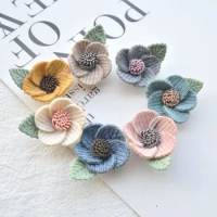5PCS Knitted five-petal flowers Cloth stickers cloth art flowers handmade hair accessories headdress materials DIY clothing deco