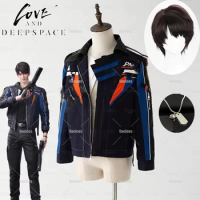 Game Love and Deepspace Caleb Cosplay Costume Wig Flying Jacket Caleb Necklace Halloween Party for W