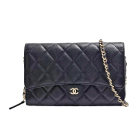 【CHANEL 香奈兒】經典雙C LOGO菱格粒紋牛皮雙層WOC斜背包(黑AP3876C-BLK-GP)