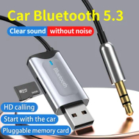 Bluetooth Receiver 5.3 Stereo Wireless Car USB to 3.5mm Jack AUX Audio Adapter Music Mic Handsfree Call SD Card Slot for Car Kit