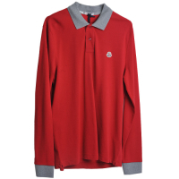 MONCLER MAGLIA 紅色配灰領品牌LOGO圖騰標長袖POLO衫(L/男款)