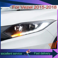 Auto Headlights For Honda Vezel 2015-2018 Accessories Upgrade Modification LED DRL Dual Projection Lens High Low Beams Head Lamp