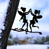 Metal iron Art Decoration Add a Magical Touch to Your Garden with this Two Elves On Branch Steel Silhouette for Garden Party