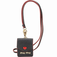 miu miu MADRAS LOVE 愛心羊皮Airpods耳機盒/保護套(黑色/頸帶可拆)