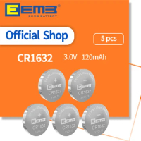 EEMB 5PCS CR1632 3V Button Cell Battery 120mAh Lithium Battery Non-Rechargeable Cell Batteries for Watch Car Key Remotes Toys