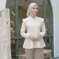 Amanda Blouse Ruffle Wanita Elegant Kemeja Linen Premium/ Atasan wanita hijab Lengan Panjang warna X