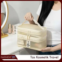 Tas Kosmetik 2 Tingkat Organizer Makeup Skincare Transparan Mesh Portable Pouch Handle Praktis Elega