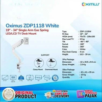 OXIMUS ZDP1118 ZDP-1118 Hitam Putih Bracket TV LED LCD 19" - 34" Inch - Braket Monitor Single Arm Ga