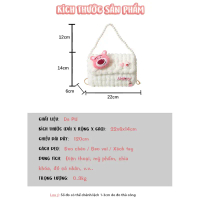 Túi tự đan gấu dâu EBI HANDMADE bằng len bông bi mềm mịn phối charm Lotso dễ thương quà tặng bạn gái