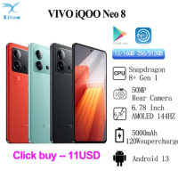 VIVO-iQOO Neo 8 5G, Snapdragon 8 + Gen 1, 50MP Main Camera, 6.78 Inch, 144Hz, 5000mAh Battery, 120W, OTA NFC, Original, New