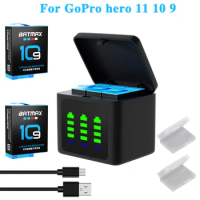 Hero 9 10 11 12 Batmax Battery for Go Pro Hero 10 Hero 11 Black Cameras + Storage Fast Charger for GoPro Action Sports Camera