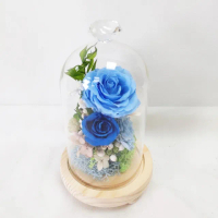 【The Flower 嬪嬪花藝坊】鑽石玻璃盅 藍玫瑰永生花(買花送花/永生花花禮/全台宅配)
