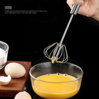 Stainless steel semi-automatic rotating egg beater kitchen hand-held push mixer baking tool