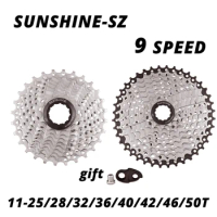 SUNSHINE 9 Speed MTB Road Bike Freewheel Cassette Flywheel 9S 25/28/32/36/40/42/46/50T for SHIMANO M370 M390 M4000 M590 Sram 9v