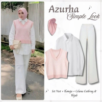 Azurha One Set 4 in 1 / Setelan Kemeja + Vest Rajut + Celana Cutbray + Hijab Segi empat / Outfit Pi