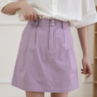 Japanese Cute Fashion Mini Purple Skirt Women Skort Summer Y2k Preppy Elastic High Waist A Line Pleated Short Aesthetic Skirts
