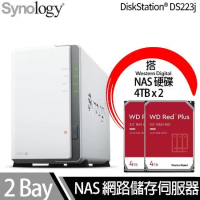 Synology群暉科技 DS223j NAS 搭 WD 紅標Plus 4TB NAS專用硬碟 x 2