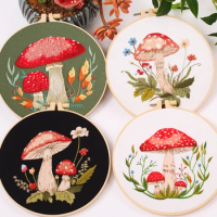 Embroidery Starter Kit With Patterns and Instructions Mushroom Cross Stitch Set for Beginners DIY Adult Kids Embroidery Hoops